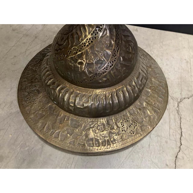 Islamic Arabian Moorish Brass Jardiniere on Stand For Sale - Image 9 of 13