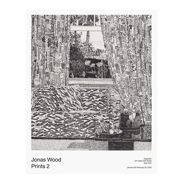 Jonas Wood, Pattern Couch Interior With Mar Vista View, 2023 For Sale