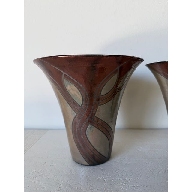 1990s Vintage Signed t.p. Raku Pottery Vases – A Pair For Sale - Image 5 of 11