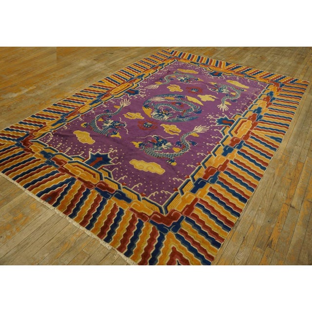 An Exceptional 19th-Century Chinese Ningxia Carpet (c. 1890)" Measuring 6’4” x 9’, this fine antique wool carpet offers a...