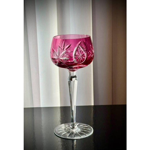 Pink Vintage Ruby Cut-to-Clear Crystal Hock Wine Glasses, 1950, Set of 6 For Sale - Image 8 of 16