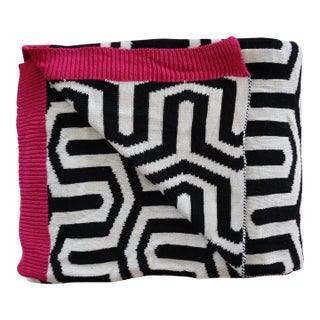 Contemporary Peak & Valley Extra Long Woven Geometric Raspberry Pink Oversized Throw For Sale