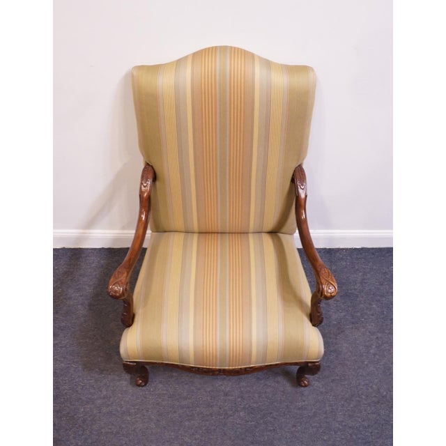 Henredon Furniture Solid Mahogany Louis XV French Provincial Upholstered Accent Arm Chair For Sale - Image 10 of 14