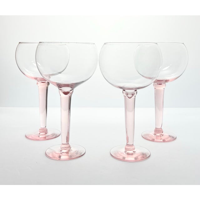 1980s Vintage 4 Blush Pink Blown Large Balloon Bowl Wine Glasses 8 1/2” 22oz Excellent condition. No chips, cracks, or...