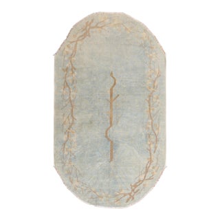 Early 20th Century Powder Blue Oval Chinese Rug - 4' x 7' For Sale