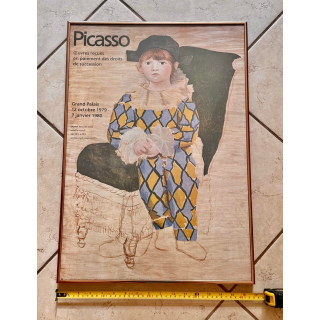 Vintage Framed Exhibition Poster of Pablo Picasso's "Paul en Arlequin" (Paul as Harlequin) From a 1979-1980 Show at the Grand Palais in Paris, France For Sale - Image 11 of 12
