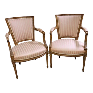 Pair of Louis XVI Style Armchairs With Striped Upholstery