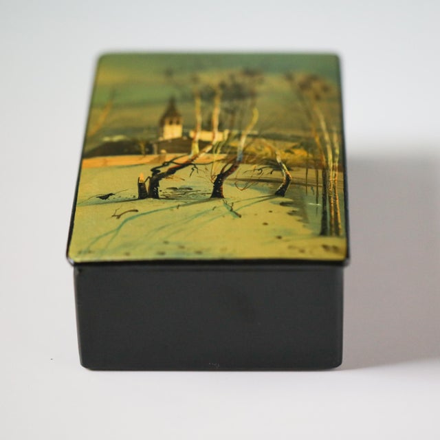 Fedoskino Lacquer Box With Original Box, After Savrasov’s “Грачи Прилетели,” Ussr, C. 1960s–1980s For Sale In Las Vegas - Image 6 of 17
