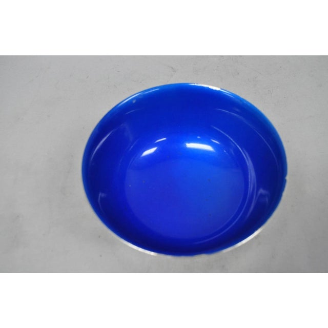 Mid 20th Century Vintage Reed & Barton 1120 Blue Enamel Silver Plated Small 6.5" Footed Bowl For Sale - Image 5 of 10