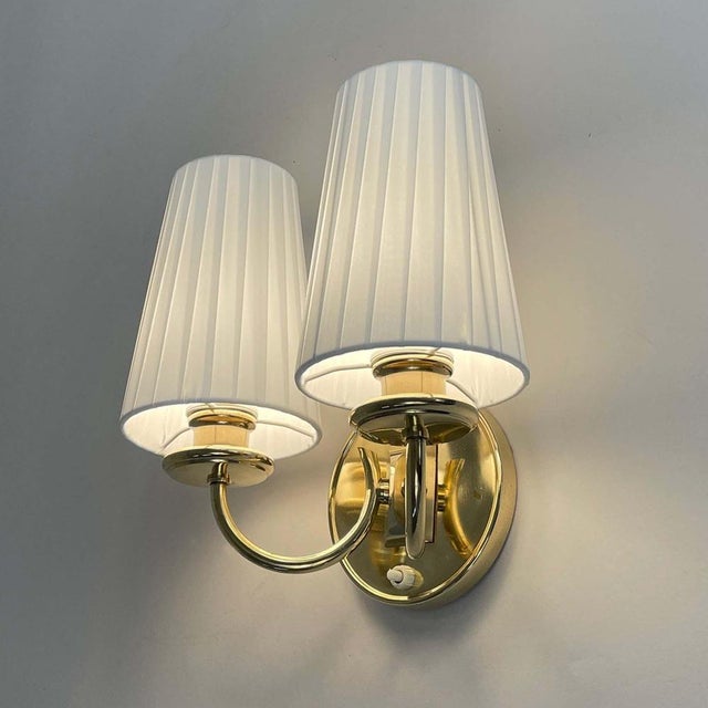 Gold Brass & Cream Fabric Wall Light, Sweden, 1940s For Sale - Image 8 of 15