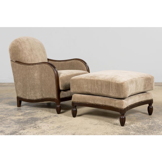 1930s French Art Deco Club Chairs With Ottoman, Beech & Mohair For Sale - Image 14 of 18