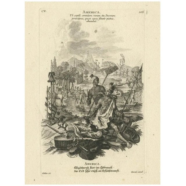 Johann Georg Hertel, Allegorical Engraving of America, Mid-18th Century, Print For Sale - Image 6 of 6