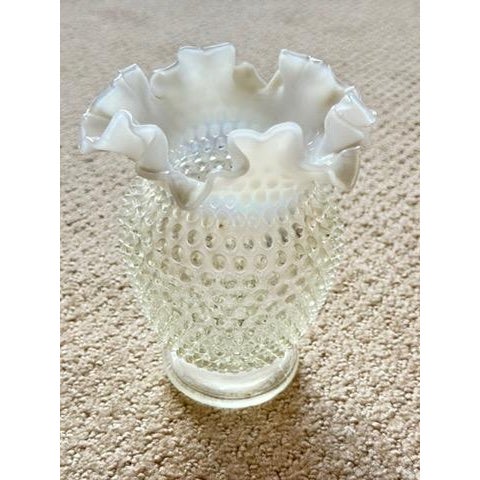 Vintage Fenton Art Glass 6" Tall Opalescent Hobnail Vase Ruffled Top Circa 1960's For Sale - Image 9 of 12