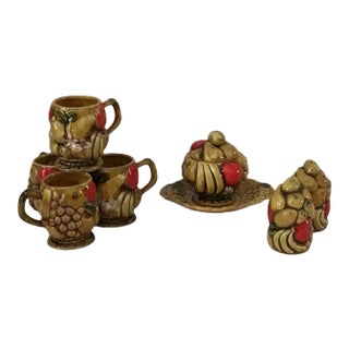 1960s Ceramic Kitschy Fruit Serving Set- 8 Pieces For Sale
