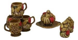 1960s Ceramic Kitschy Fruit Serving Set- 8 Pieces