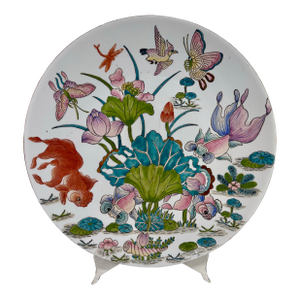 Mid 20th Century Large Asian Platter With Butterfly and Floral Motif