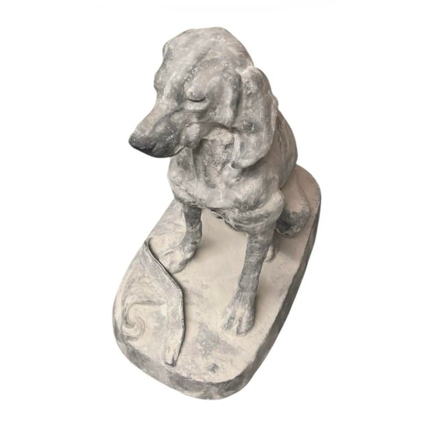 Traditional Vintage Weathered Cast Iron Seated Hound Dog Statue For Sale - Image 3 of 12