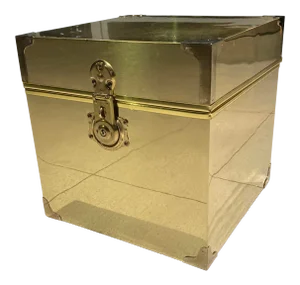 Mid-Century Modern Campaign Style Brass-Clad Cube Nightstand End Table in Sarreid Ltd.