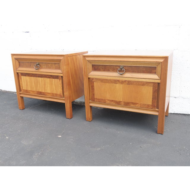 Mid-Century Modern Basic Witz Mid Century Modern Burlwood Nightstands Bedside Tables a Pair 6577 For Sale - Image 3 of 15