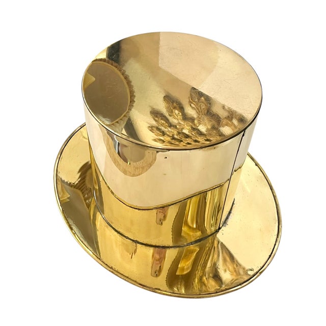 Vintage French Brass Art Deco Style Brass Finish Top Hat Ice Champagne Bucket Cooler For Sale - Image 13 of 18