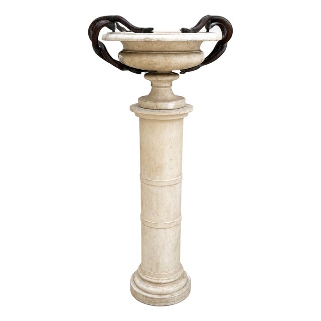 Michael Taylor Tazza Urn With Bronze Serpents and Pedestal For Sale