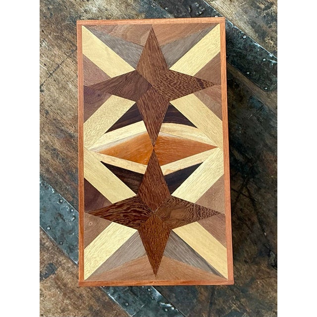 Vintage Marquetry Wood Star Box For Sale - Image 10 of 12
