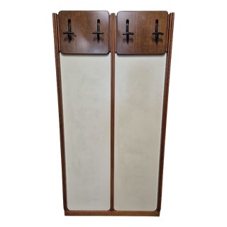 Vintage Wall-Mounted Coat Rack in Wood with Cream Panels, Czechoslovakia, 1940s For Sale