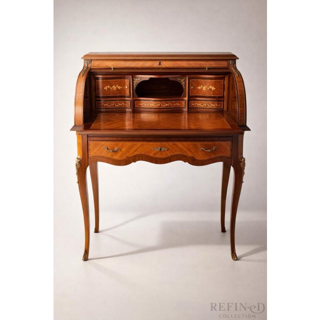 Mid 20th Century English Cylinder Roll Top Secretary Desk by H & L L Epstein — Cabinetmaker E. W. Vickerman For Sale - Image 5 of 16
