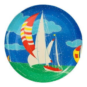 Late 20th Century Vintage Italian "Luciana Roselli" Colorful Melamine Platter Nautical Sailing Ship