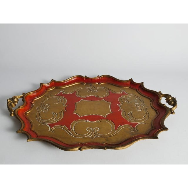 Mid-Century Florentine Rococo Style Scalloped Red Giltwood Tray, Italy, 1950s For Sale - Image 12 of 14
