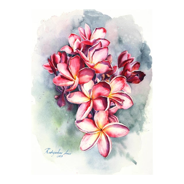 From Hawaii With Love - Colorful Floral Watercolor Painting Original Artwork by Anna Kudriashova For Sale