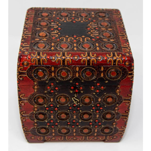 Hand-Carved Vintage Folk Art Wooden Tramp Art Style Storage Box For Sale - Image 11 of 12