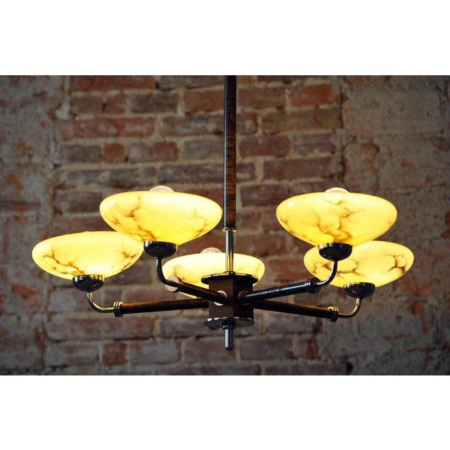 Art Deco Chandelier in Chrome, Beech, Walnut and Glass, Czech, 1920s For Sale - Image 9 of 13