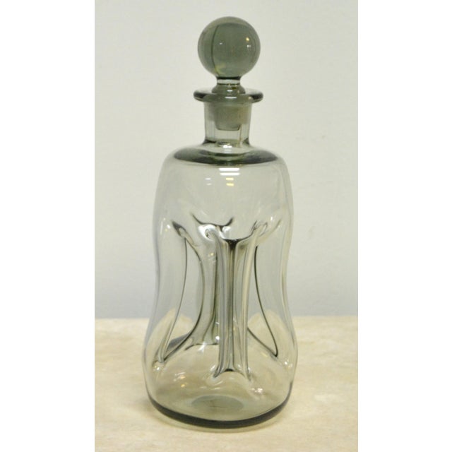 Mid-Century Modern 1960s Jacob E. Bang Smoked Art Glass Kluk Kluk Decanter for Holmegaard For Sale - Image 3 of 9