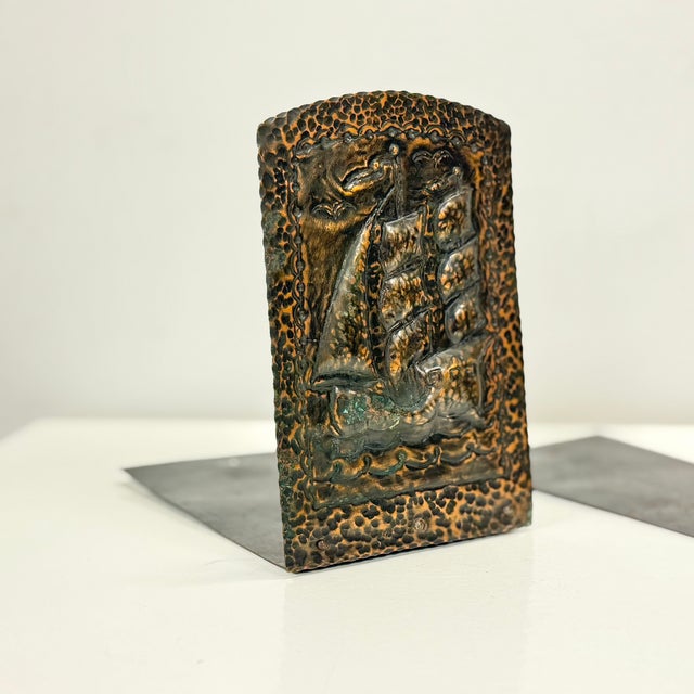 Art Nouveau Copper Bookends with Decorative Motifs, 1920s-1930s, Set of 2 For Sale - Image 6 of 12