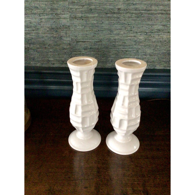 Vintage Pair of White Ceramic Candle Holders Chairish