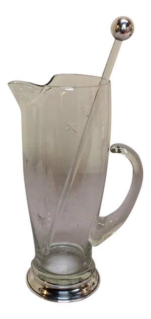 Sterling Silver Rimmed Cocktail Pitcher & Stirrer