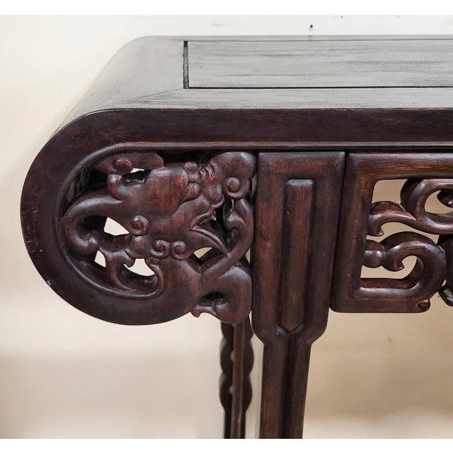 Antique Asian Dragon Carved Teakwood Chinese Altar Console Table For Sale - Image 10 of 16