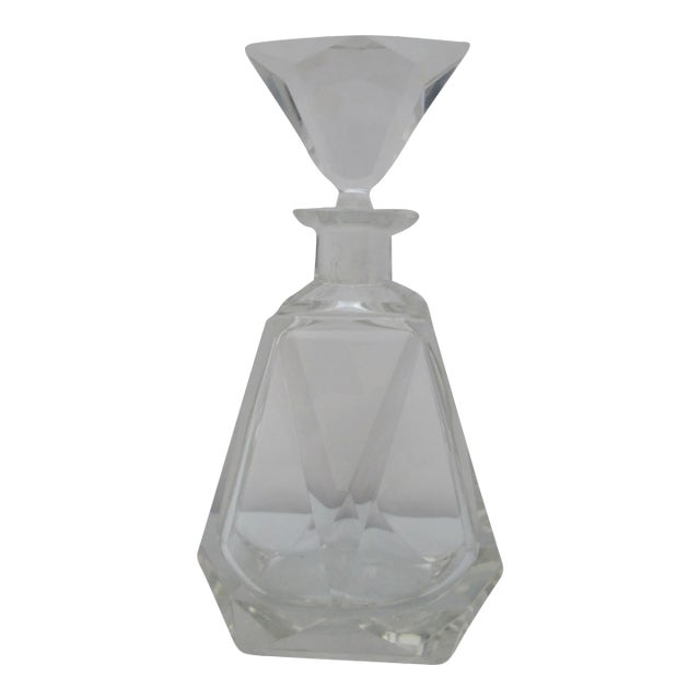 Art Deco Style Heavy Faceted Crystal Geometric Decanter For Sale