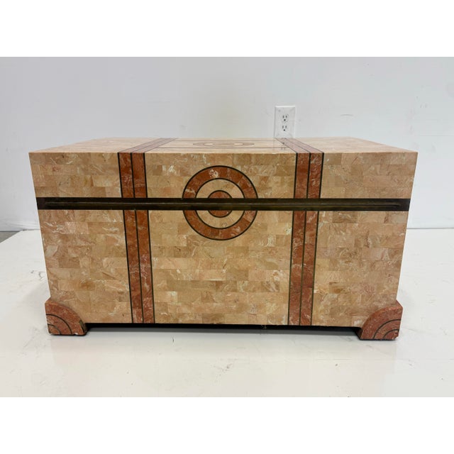 Mid-Century Modern 1980's Large Decorative Tessellated Stone Trunk by Maitland Smith For Sale - Image 3 of 9
