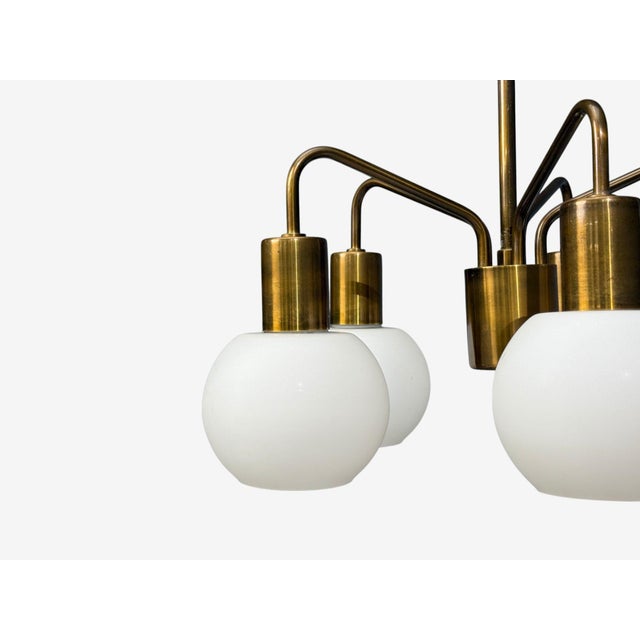 Brass Danish Modern, Pendant Light, Brass, Opal Glass, Denmark, 1970s For Sale - Image 8 of 11
