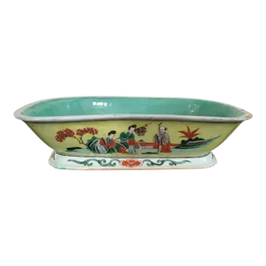 19th Century Chinese Export Porcelain Centerpiece Bowl in Famille Jaune & Turquoise Palette