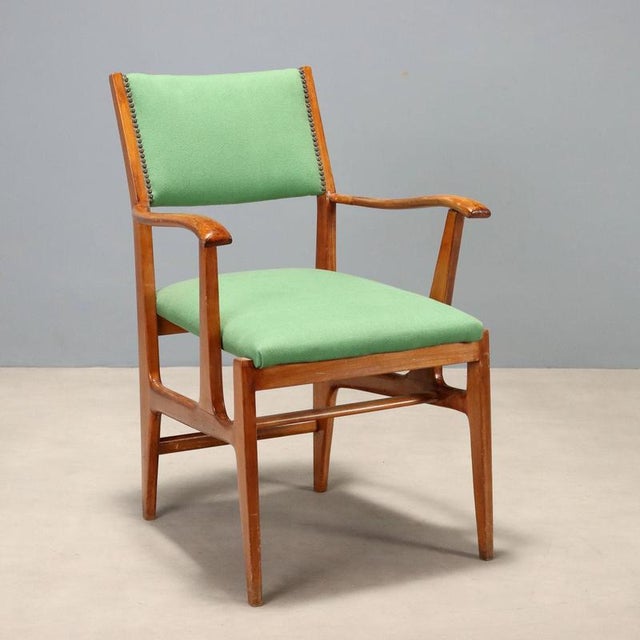 Vintage Armchair in Green Fabric, 1950s For Sale - Image 11 of 11
