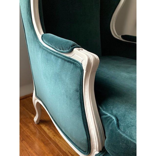 Mid-20th Century French Provincial Wingback Chair in Kravet Peacock Blue Velvet For Sale - Image 11 of 18