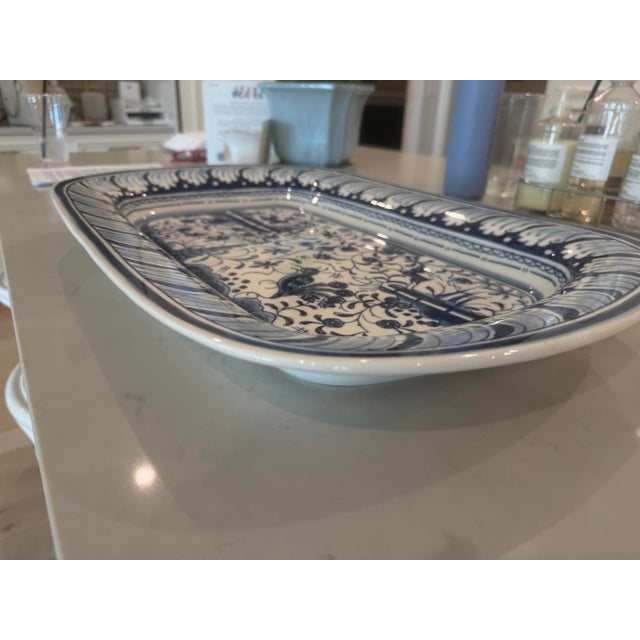 Ceramic Williams-Sonoma Blue and White Portuguese Serving Tray For Sale - Image 7 of 8