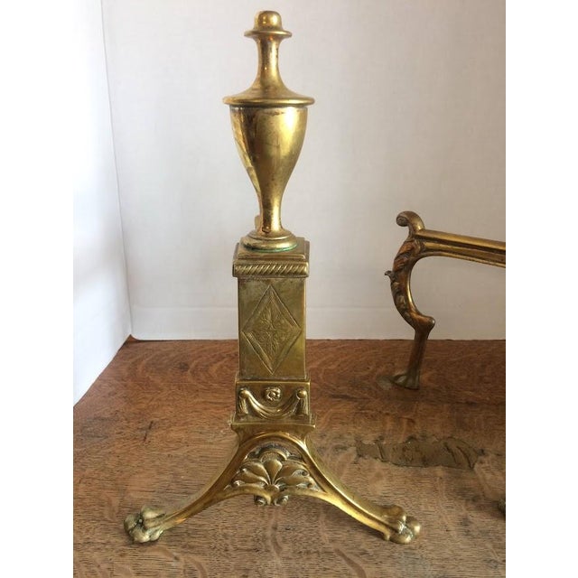 Metal Antique Andirons, Louis XIV Style Andirons, Brass For Sale - Image 7 of 7