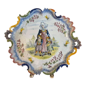 Mid-Century French Hand Painted Faience Hb Quimper Platter
