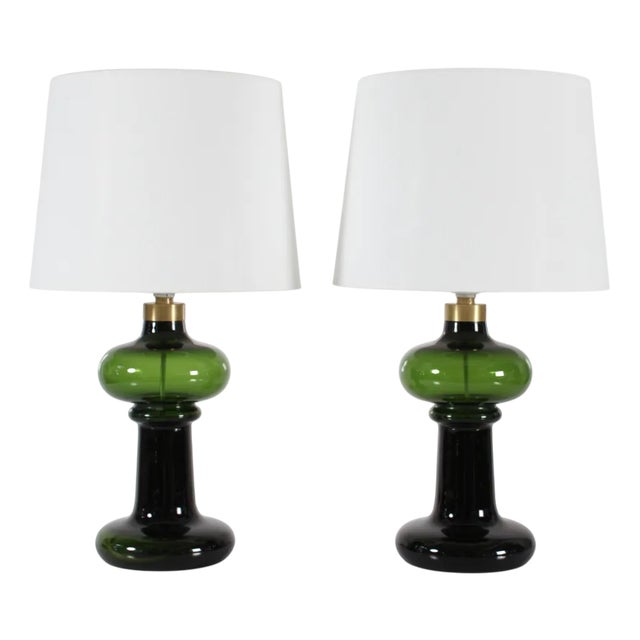 Hand-Blown Green Glass Granny Lamps by Michael Bang for Holmegaard, Denmark, 1970s, Set of 2 For Sale