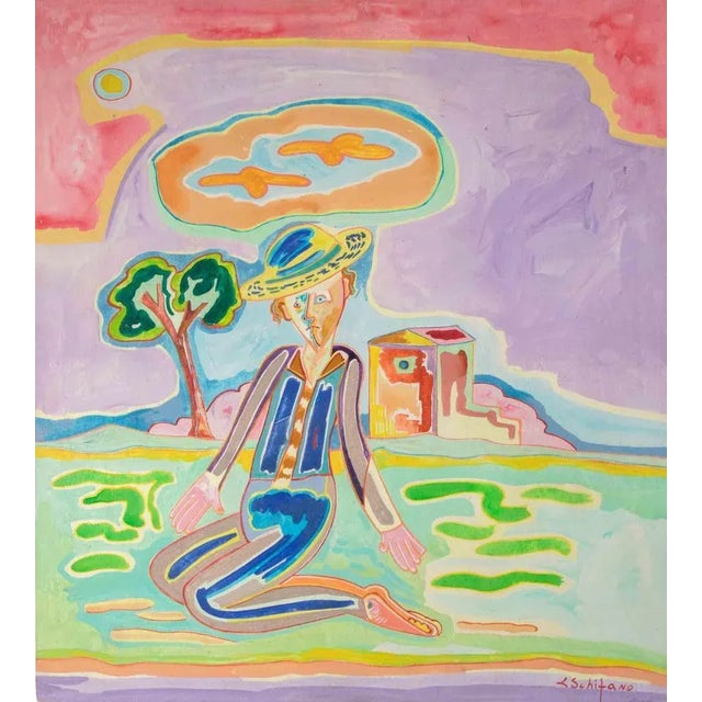 1980s Luciano Schifano, Country Figure, Oil Painting, 1988 For Sale - Image 5 of 5