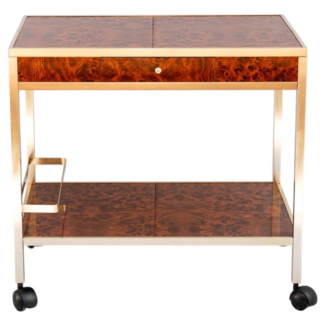 Walnut Burl Bar Cart, 1970s For Sale - Image 9 of 9